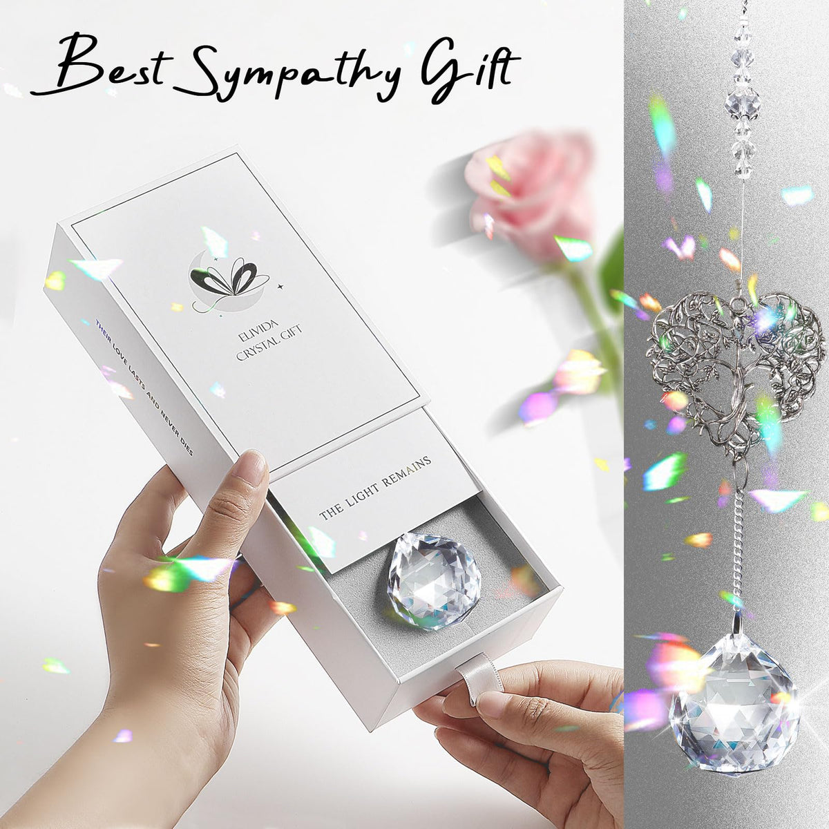 Elivida pristine white gift box protects the sun catcher during gifting