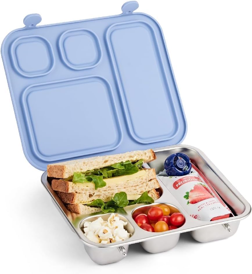 Elk and Friends kids bento box with four compartments keeps meals organized for school lunches.