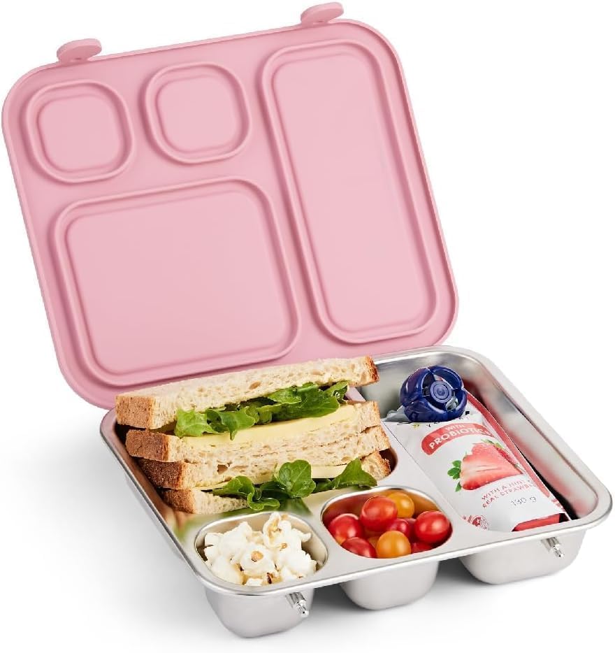 Elk and Friends Kids Bento Box with silicone lid showing tidy compartments for school lunch