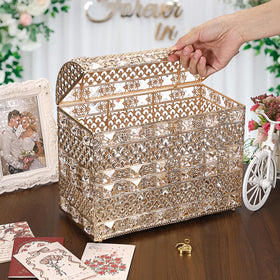 ELLDOO crystal box highlights gold metal details for a luxurious centerpiece.