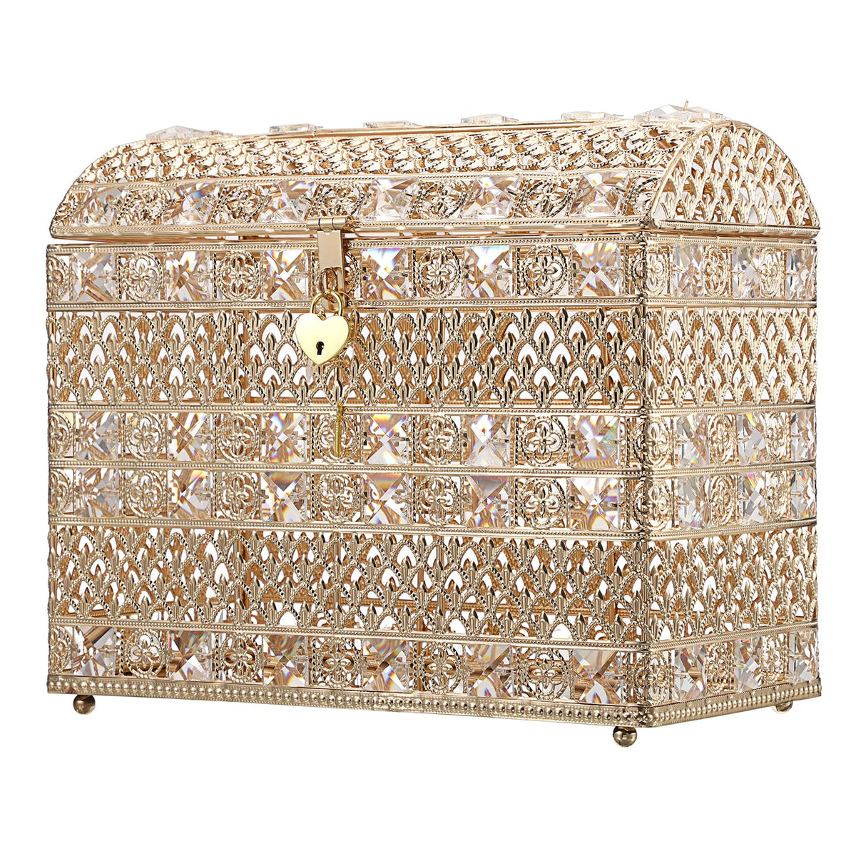 ELLDOO crystal wedding card box with heart lock for elegant reception décor.