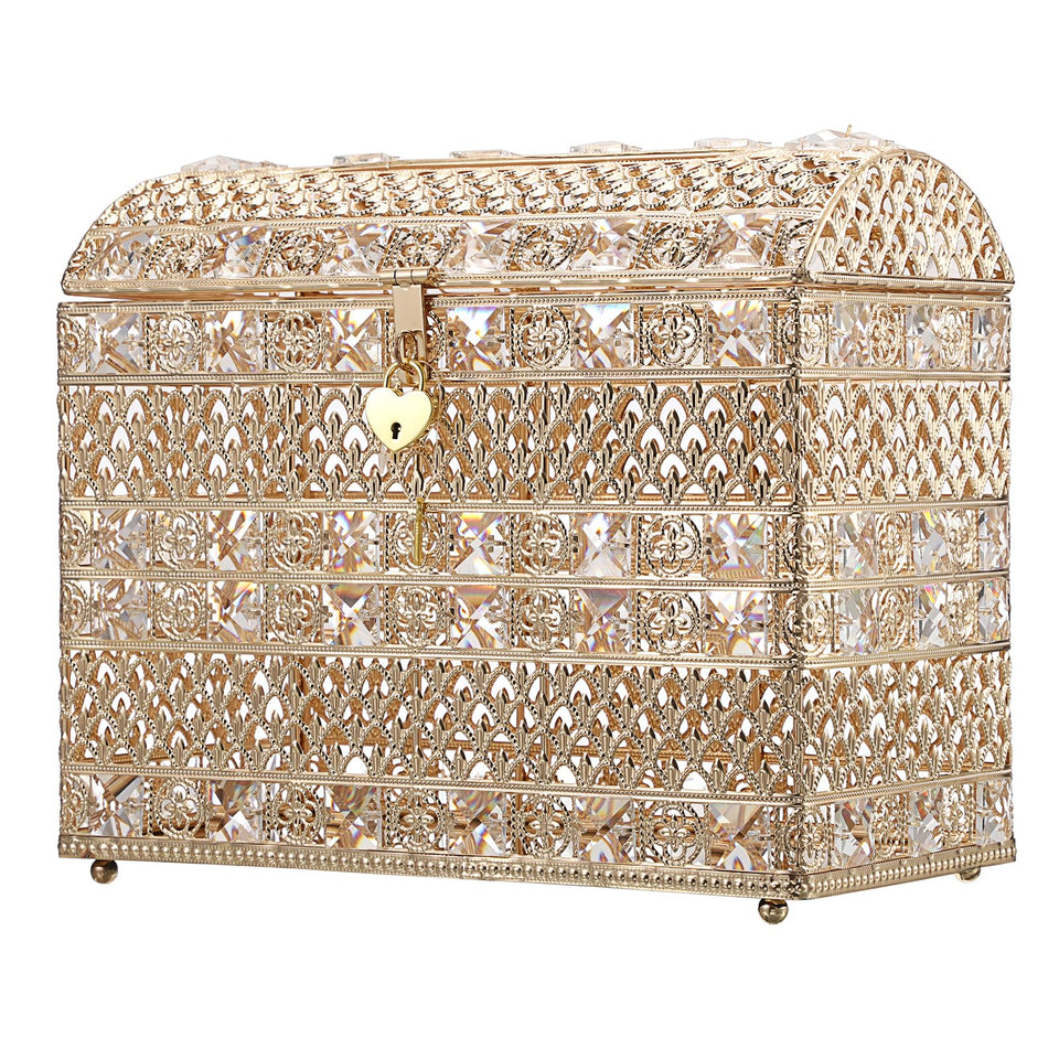 ELLDOO crystal wedding card box with heart lock for elegant reception décor.