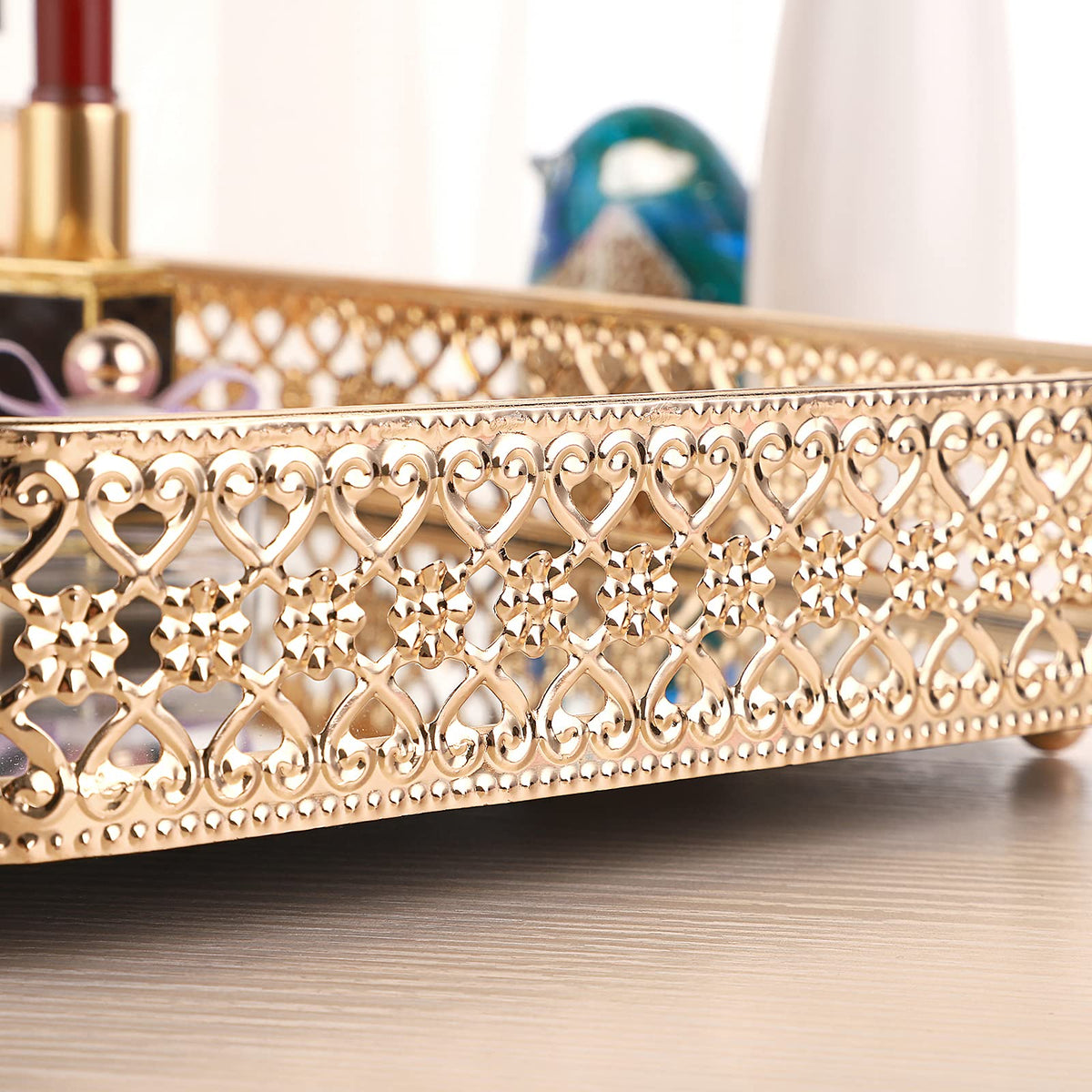 ELLDOO vanity tray fits dresser or bathroom countertop for quick access.