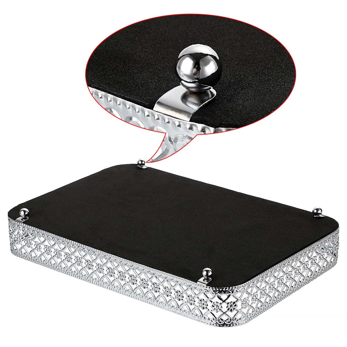 ELLDOO glass metal tray on the dresser displaying cosmetics and jewelry.