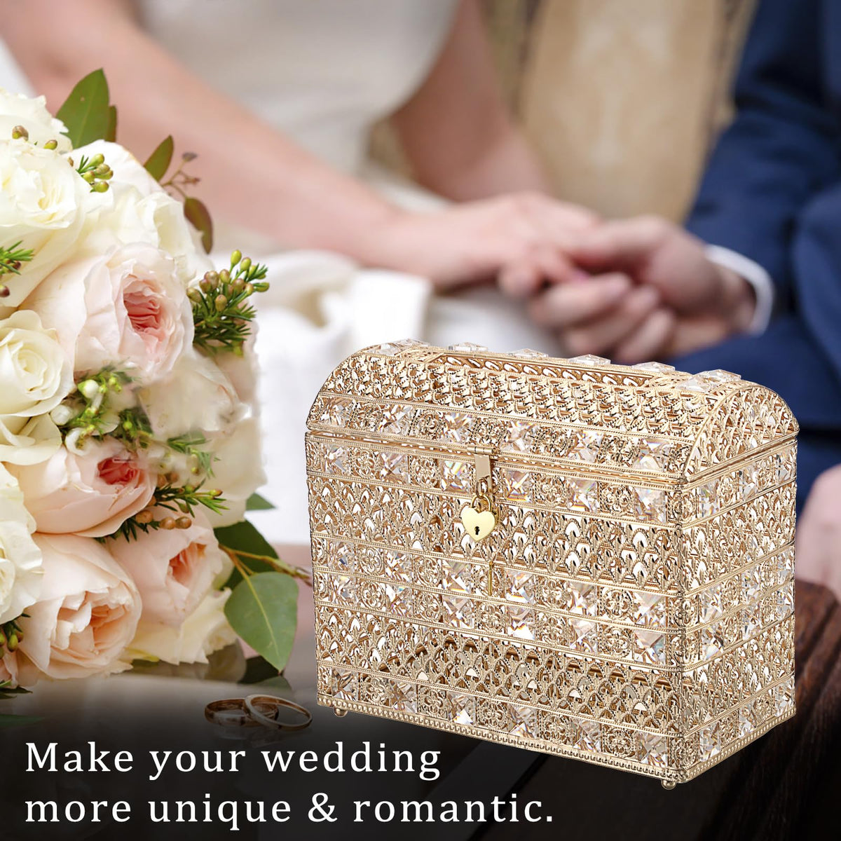 ELLDOO crystal box showcases intricate hollow metal pattern with crystal beads.