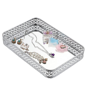 ELLDOO hollow-pattern decor tray adds shine to bathroom or dresser.