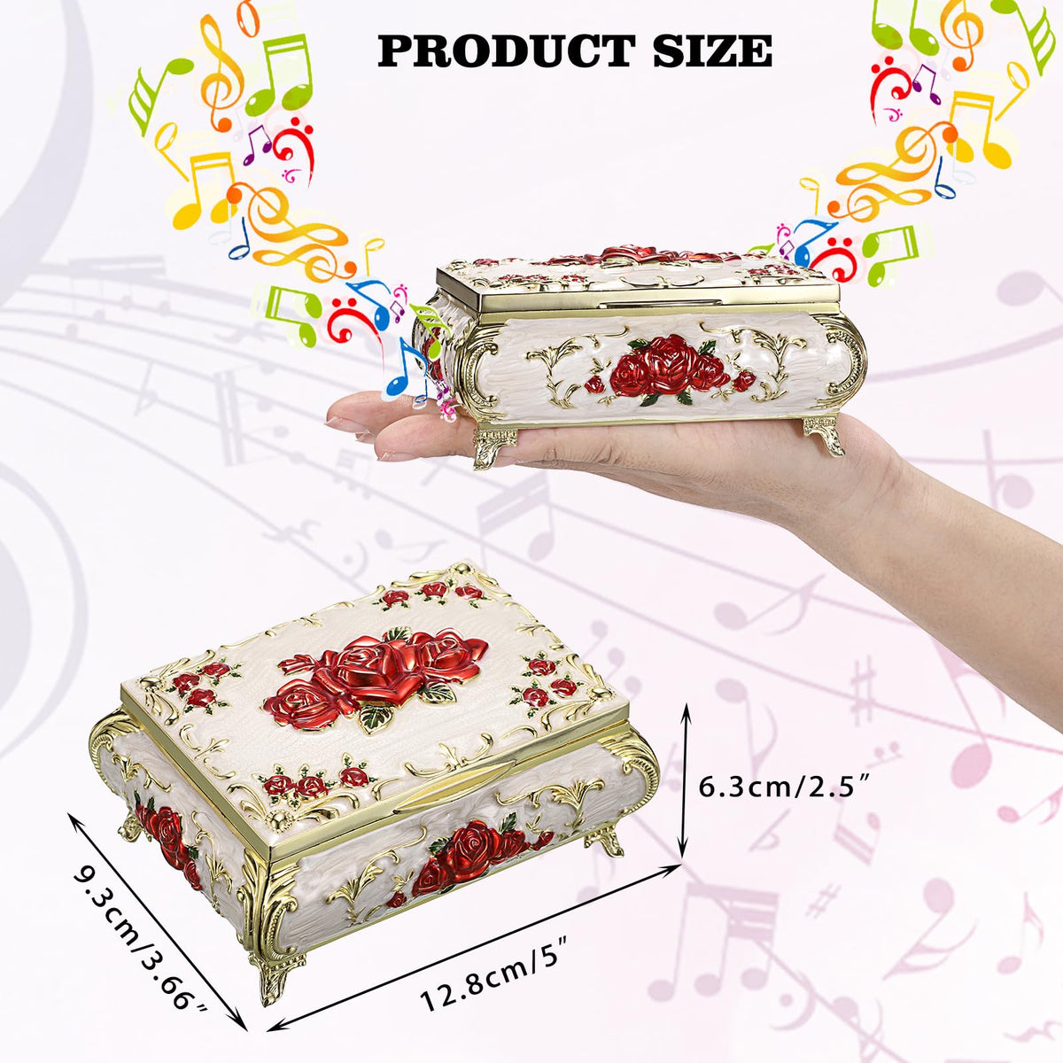ELLDOO music box with red rose pattern adds romantic ambiance.