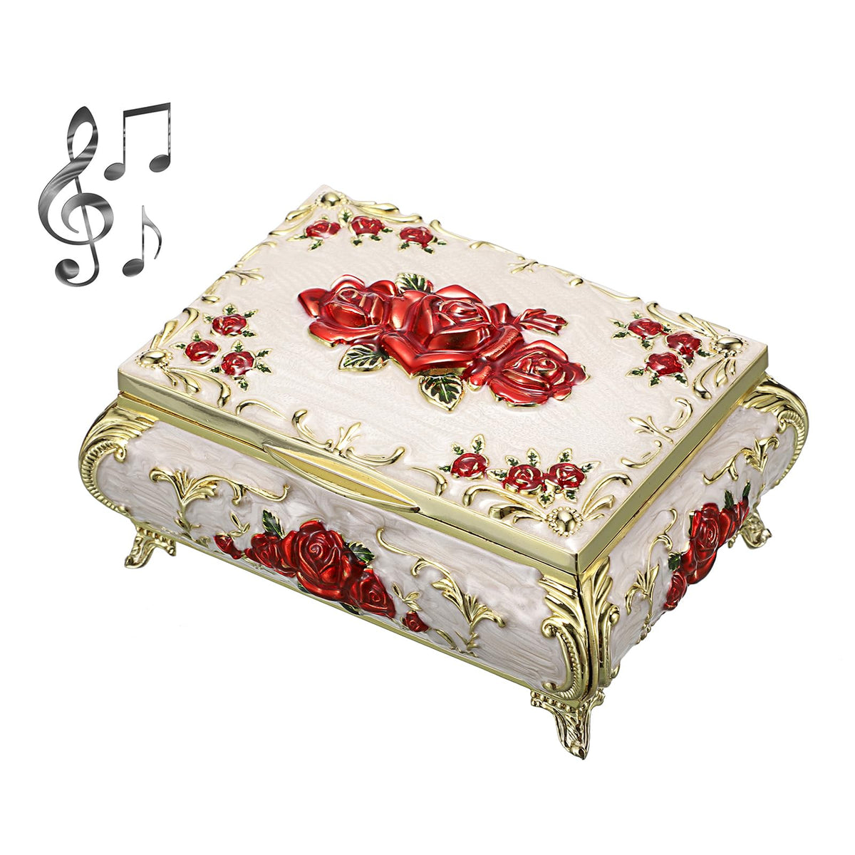 ELLDOO vintage music box in beige metal for chic jewelry storage.