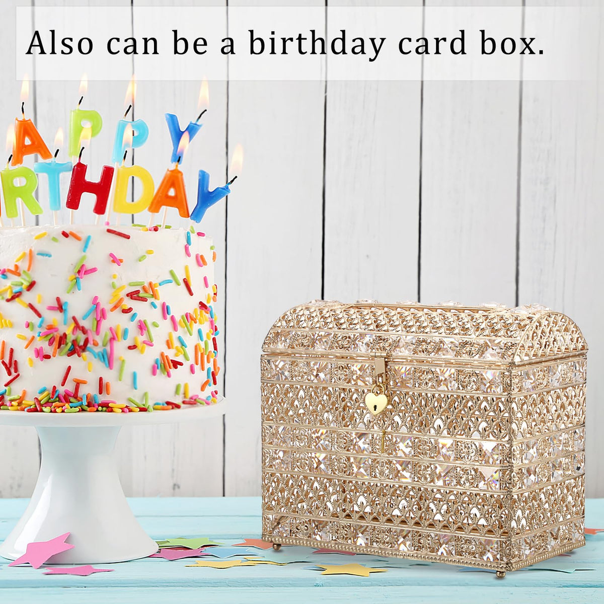 ELLDOO wedding card box serves as a memory keepsake on display.