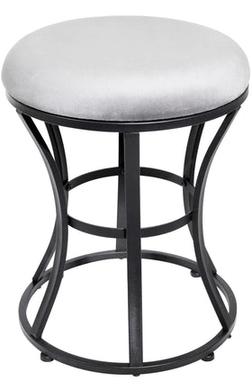 Ellensamqi vanity stool in grey round shape, versatile makeup room seating.