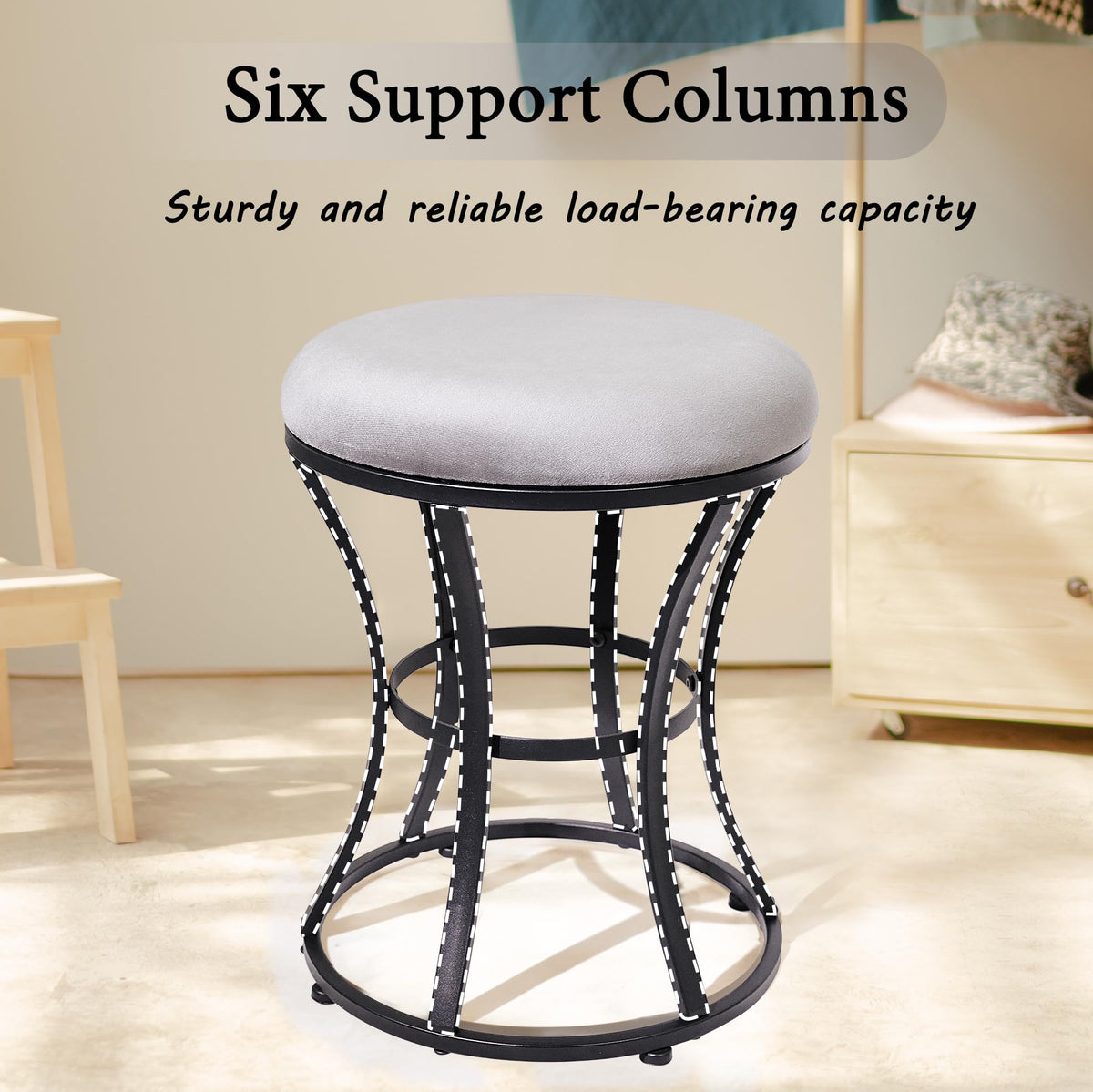Ellensamqi vanity stool placed in a makeup room for compact seating.