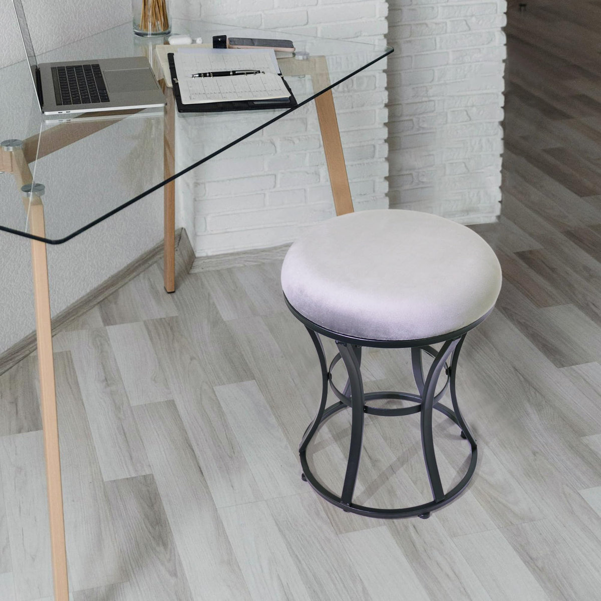 Multi-use Ellensamqi vanity stool suitable for vanity, piano chair, or entryway seating.