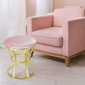 Ellensamqi velvet round vanity stool pink texture closeup; inviting fabric