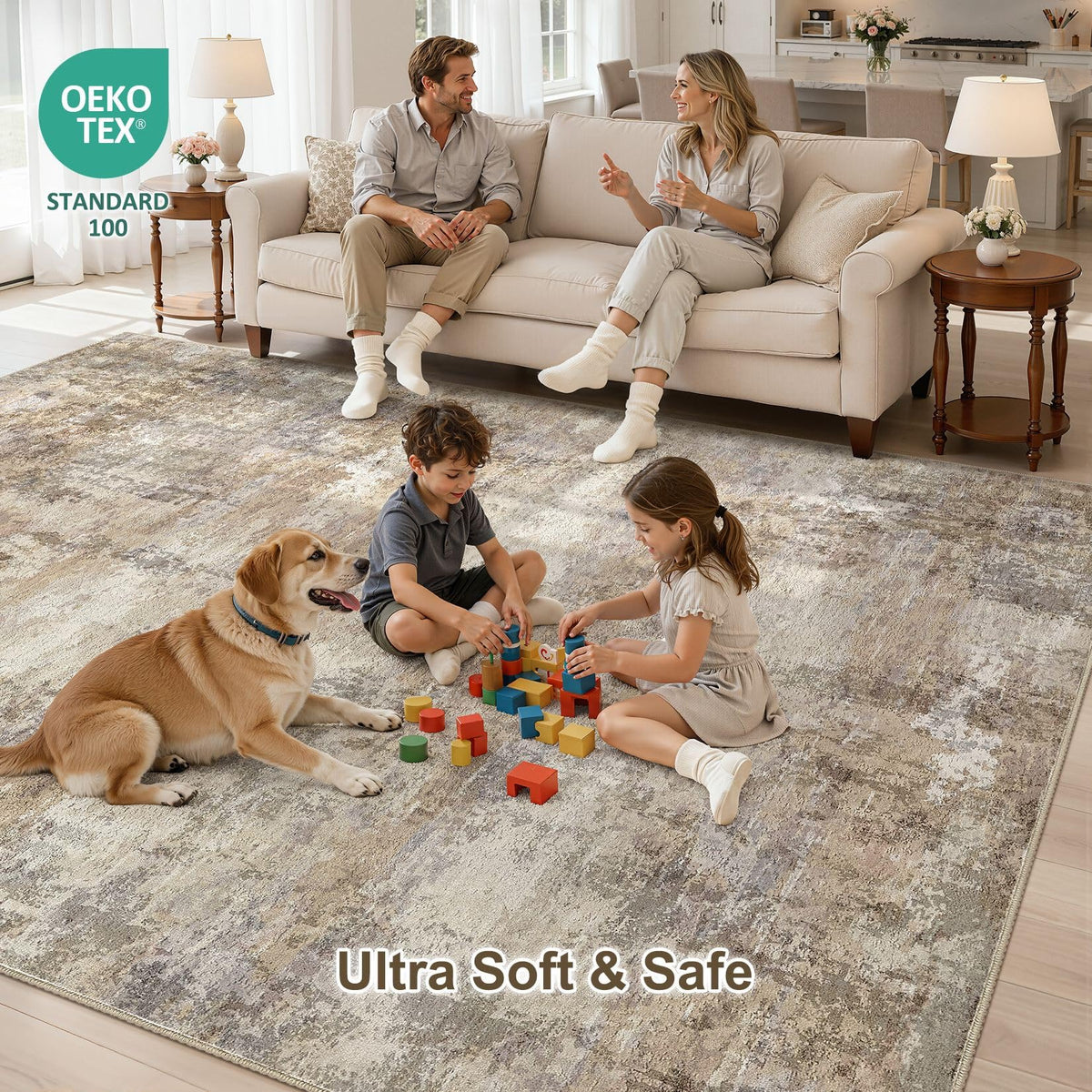 ELLIUNE soft low-pile rug feels silky and comfortable barefoot