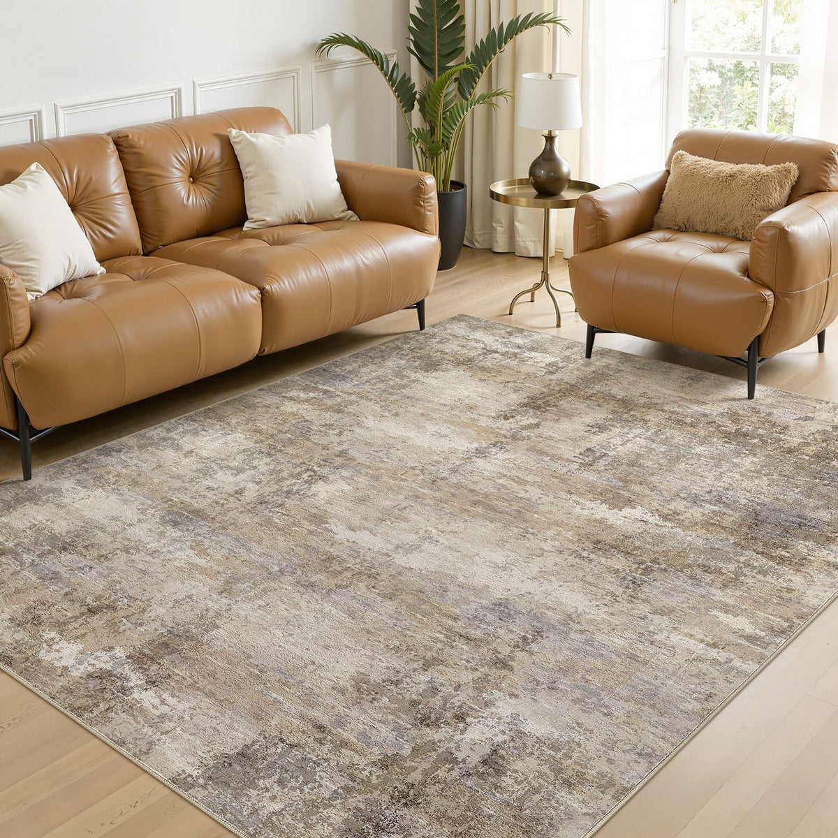 ELLIUNE 5x7 washable area rug in living room offers soft comfort underfoot