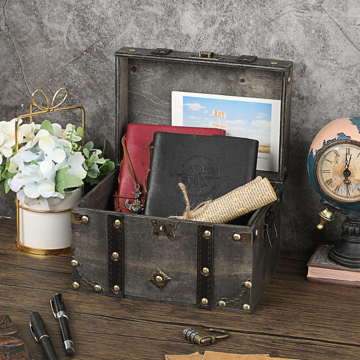 ELLDOO treasure chest on a dresser adds antique charm and organized space.