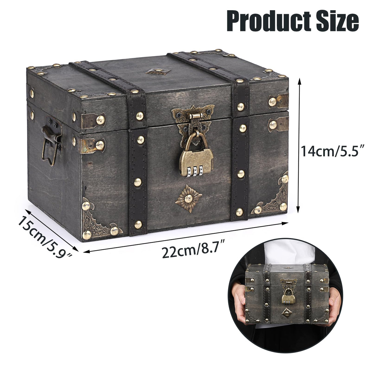 ELLDOO vintage wooden box with leather accents enhances décor and storage.