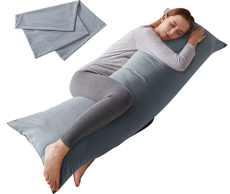 ELNIDO QUEEN body pillow 20x54 gray front view for all-night comfort