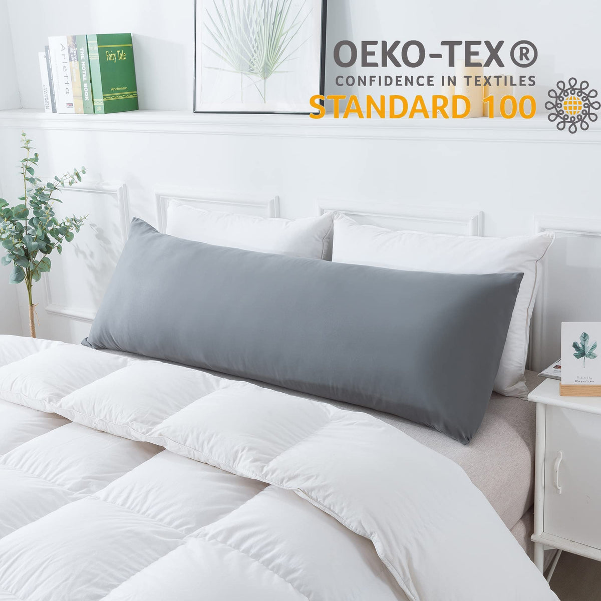 ELNIDO QUEEN body pillow gray side view highlights ergonomic support