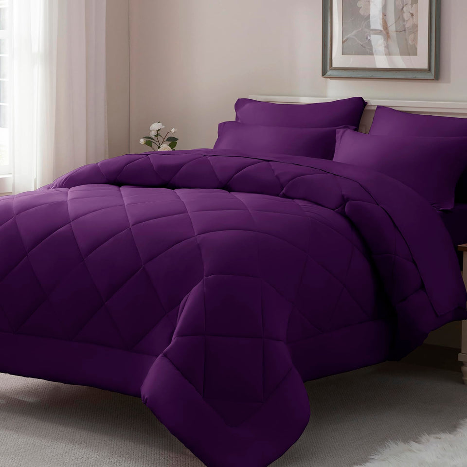 ELNIDO QUEEN purple comforter 88x88 for year-round warmth and plush softness.