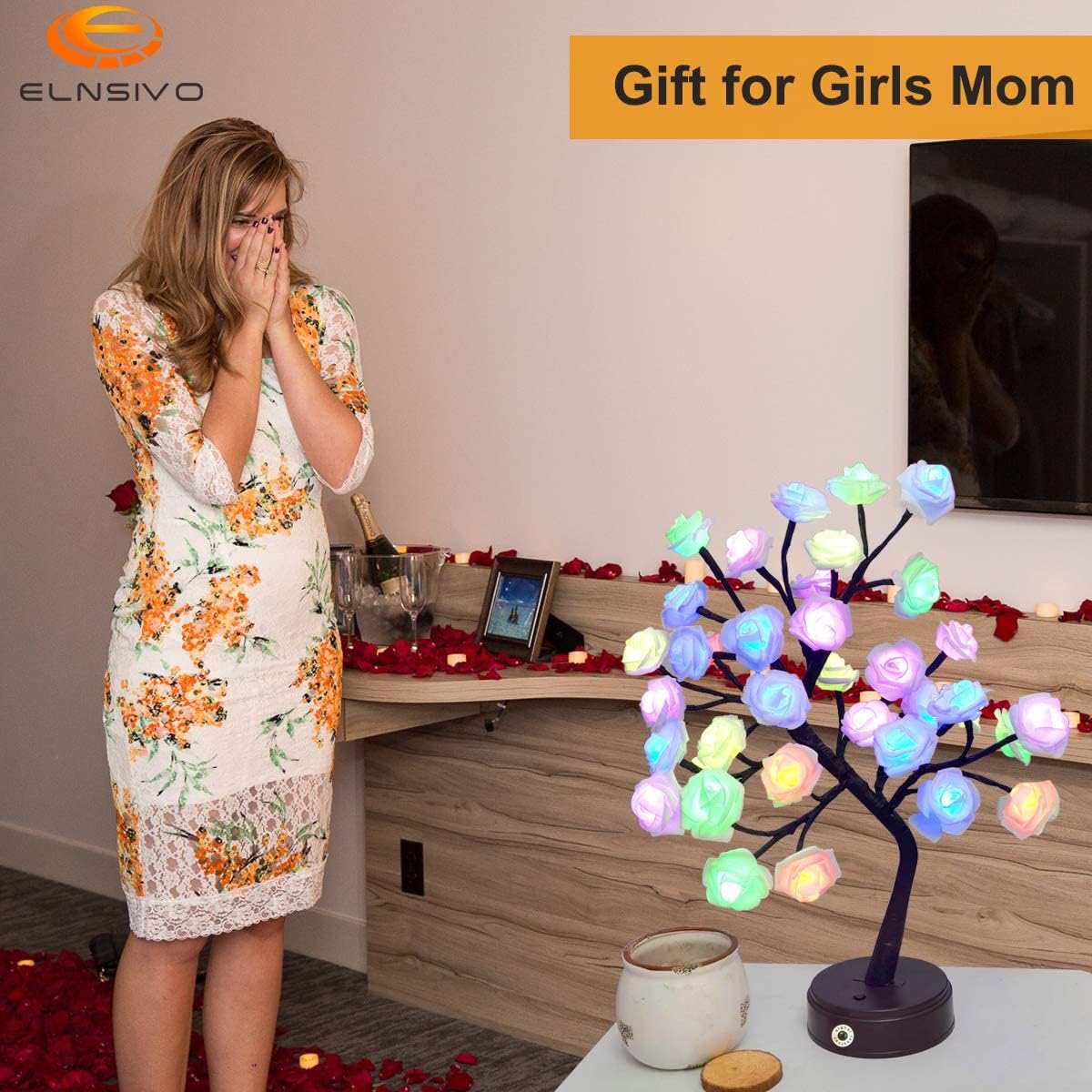 Elnsivo pink-flower lamp adds romantic touch to any room.