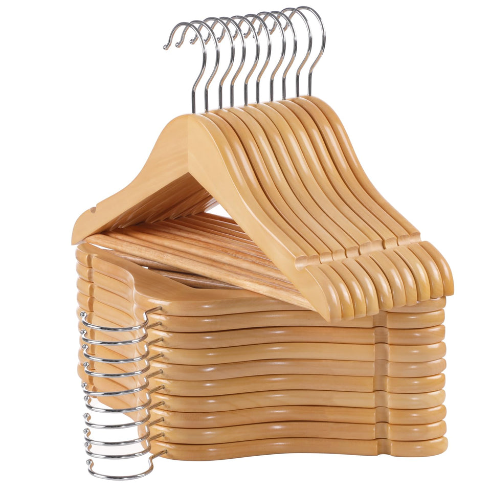 ELONG HOME natural wooden baby hanger with 360° swivel hook for easy closet organization.