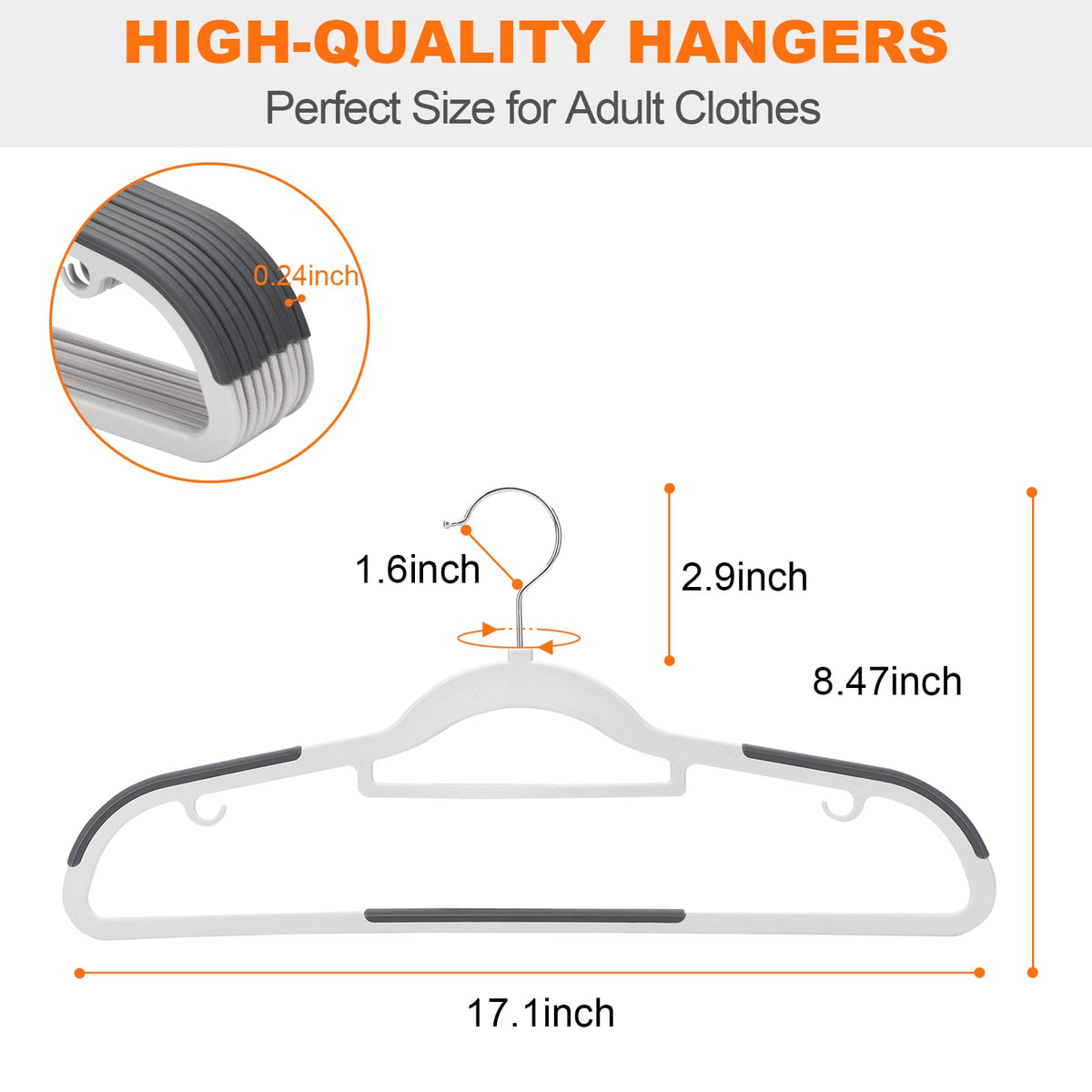 ELONG HOME 17.1-inch durable hangers support sweaters and jackets securely.