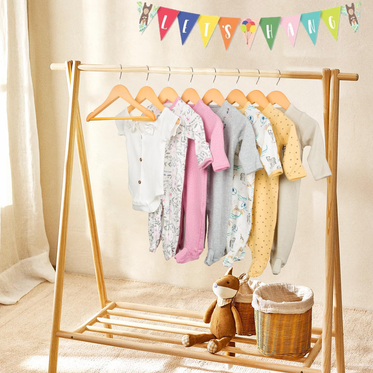 ELONG HOME kids hanger with shoulder notches prevents camisoles from slipping.