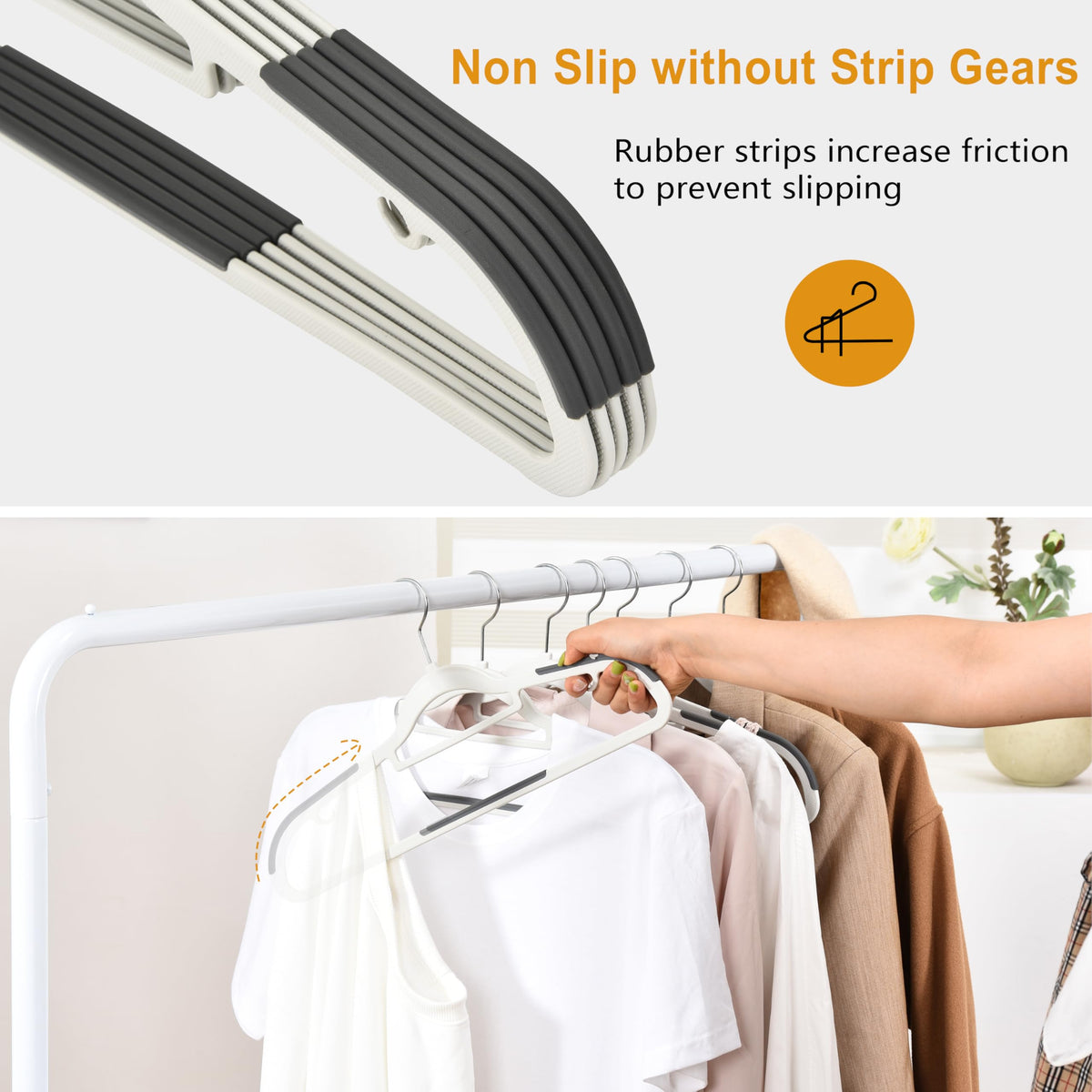 ELONG HOME no-stain plastic hangers protect fabrics during air-drying.