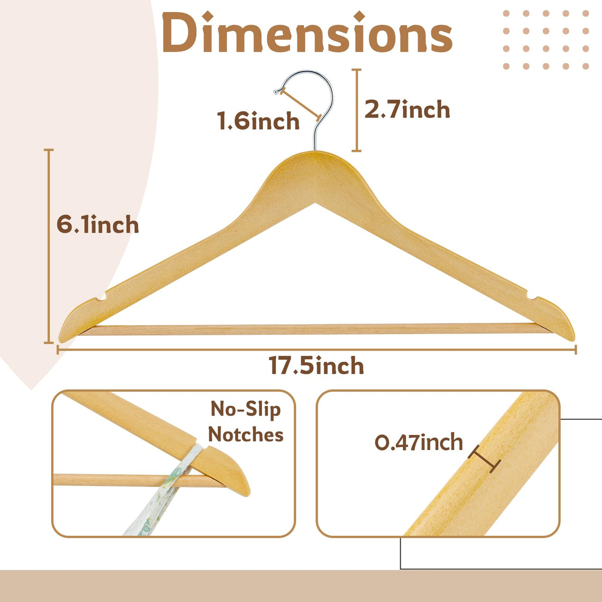 ELONG HOME smooth finish wood hanger protects delicate fabrics with double sanding