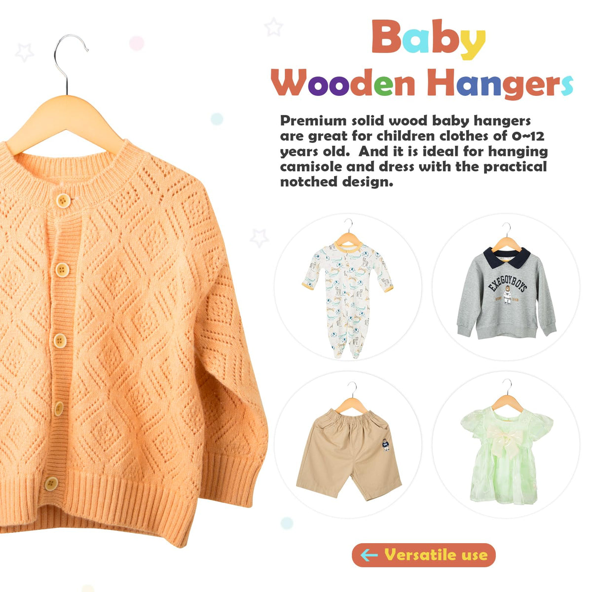 ELONG HOME solid wood hanger designed for toddlers' shirts and jackets.
