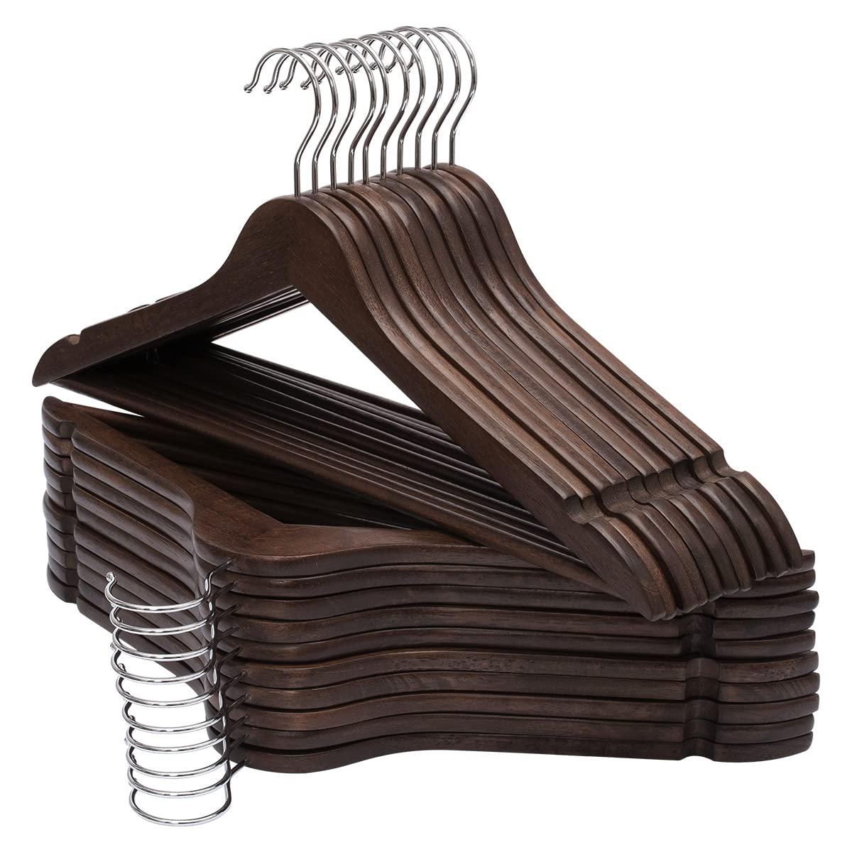 ELONG HOME solid wood hangers in a 20-pack with smooth finish protecting garments.