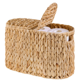 ELONG HOME toilet paper basket with lid, shown in a bathroom setup for dust-free storage