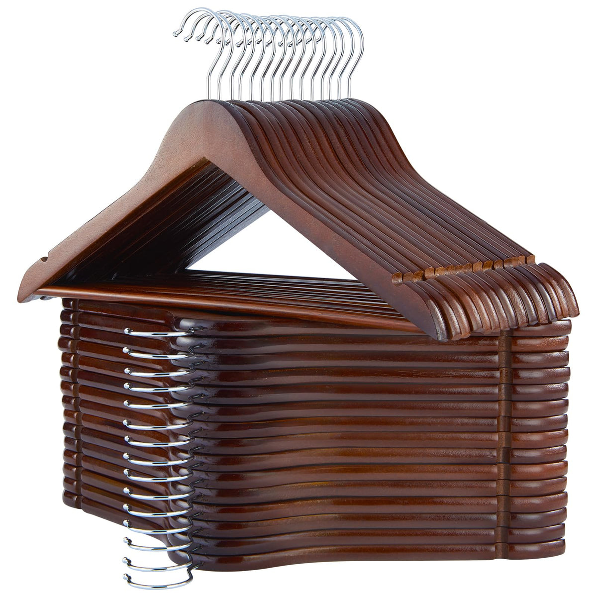 ELONG HOME solid wooden hangers – front view, sturdy for coats and suits.