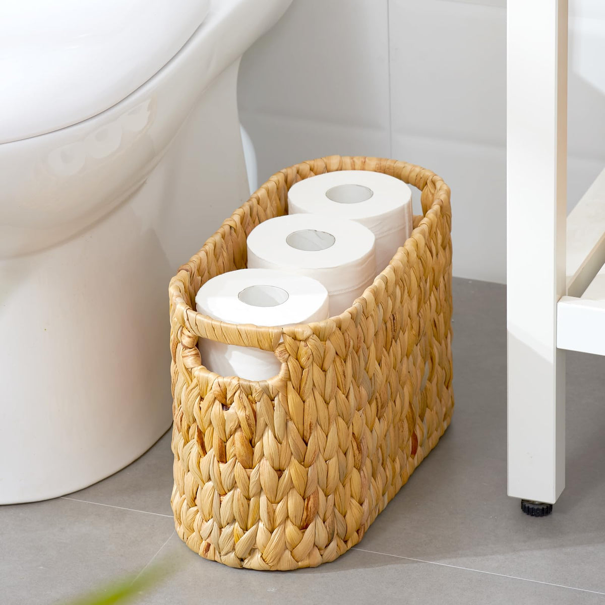 ELONG HOME water hyacinth basket with built-in handles for easy carrying.