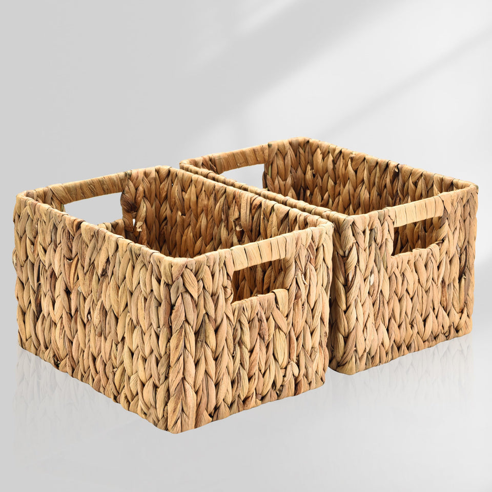 ELONG HOME water hyacinth rectangular basket front view with natural weave for sturdy storage