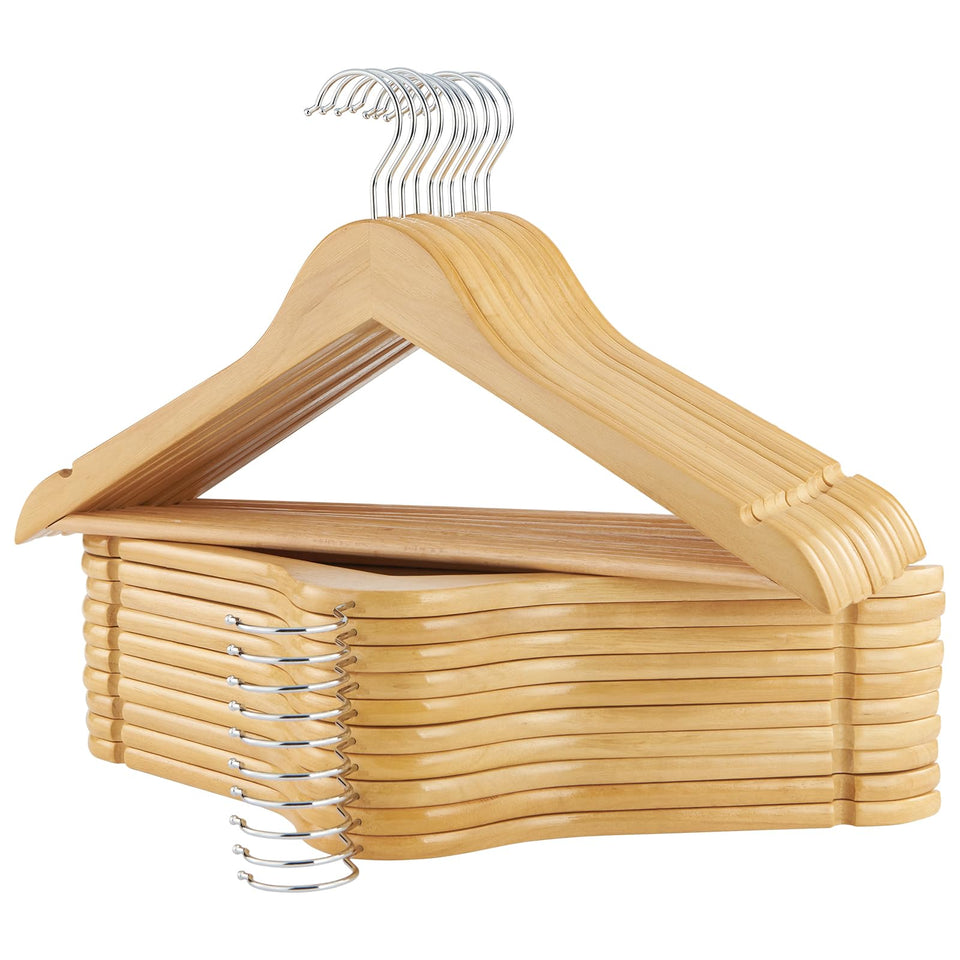 ELONG HOME wooden hanger 20-pack with sturdy birch build for heavy garments and snag-free finish