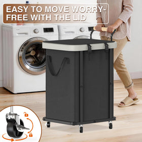 Elowen laundry hamper with wheels enables easy mobility between rooms.