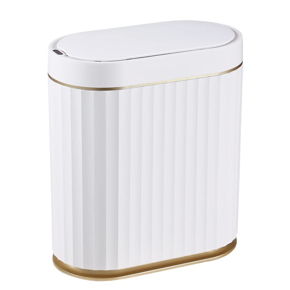 ELPHECO bathroom trash can with lid and motion sensor enables hands-free disposal.