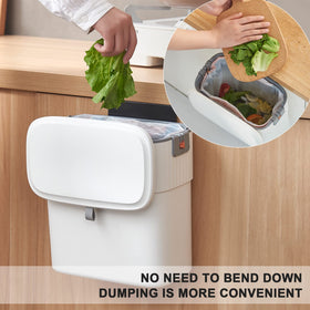 ELPHECO cabinet-door hanging trash bin saves kitchen space.