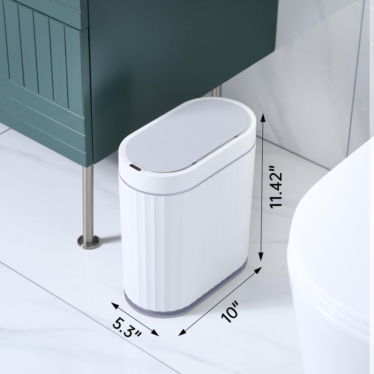 ELPHECO compact trash bin in white and grey, ideal for tight spaces.