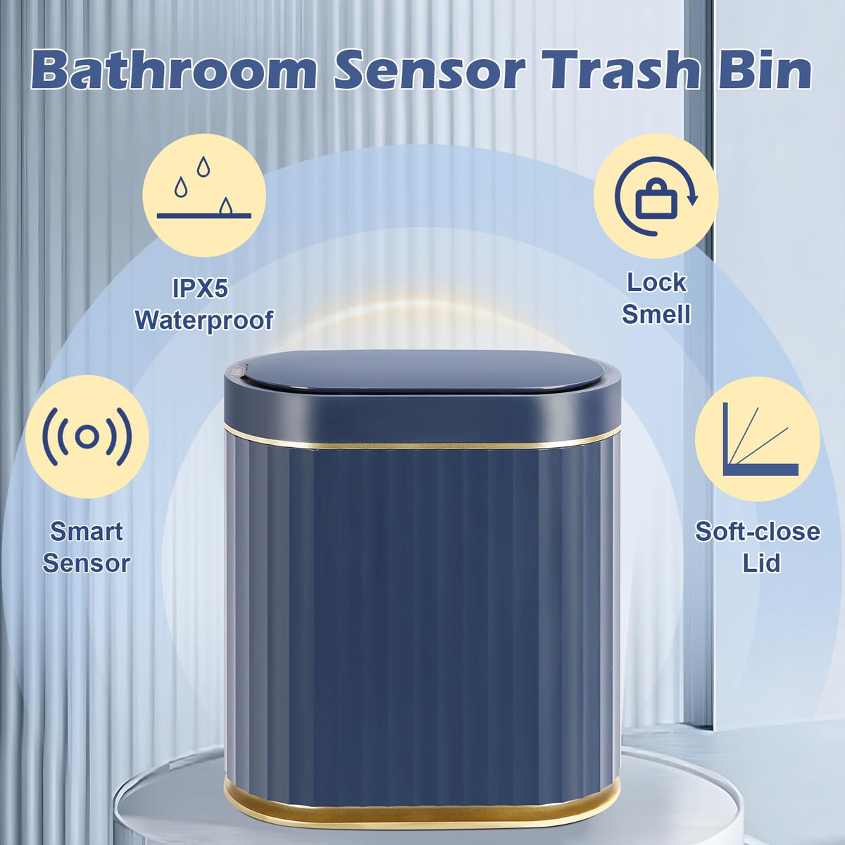 ELPHECO IPX5 waterproof trash bin withstands splashes in kitchen or bathroom.