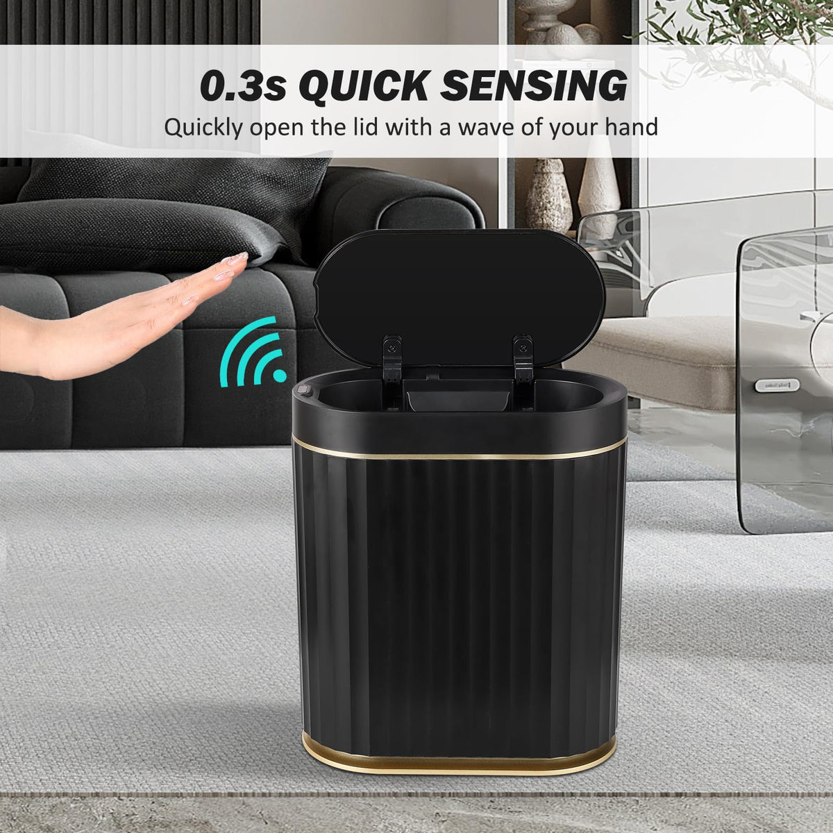 ELPHECO IPX5 waterproof trash can withstand splashes in busy spaces.
