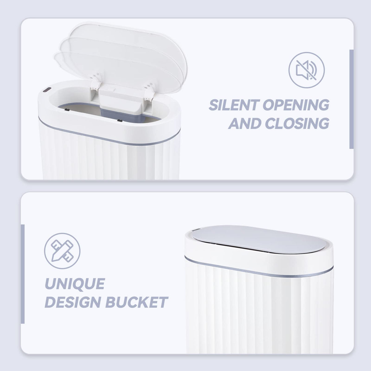 ELPHECO oval-design trash can with lid-closed for modern bathrooms.