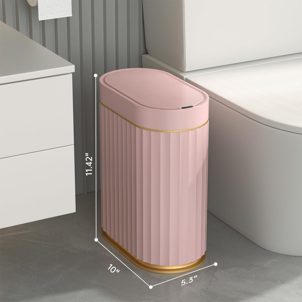 ELPHECO pink gold finish bin complements dorm-room decor while keeping waste hidden