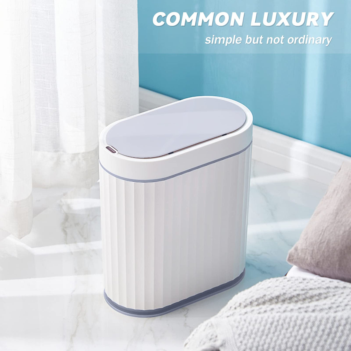 ELPHECO slim footprint trash can saves space in any room.