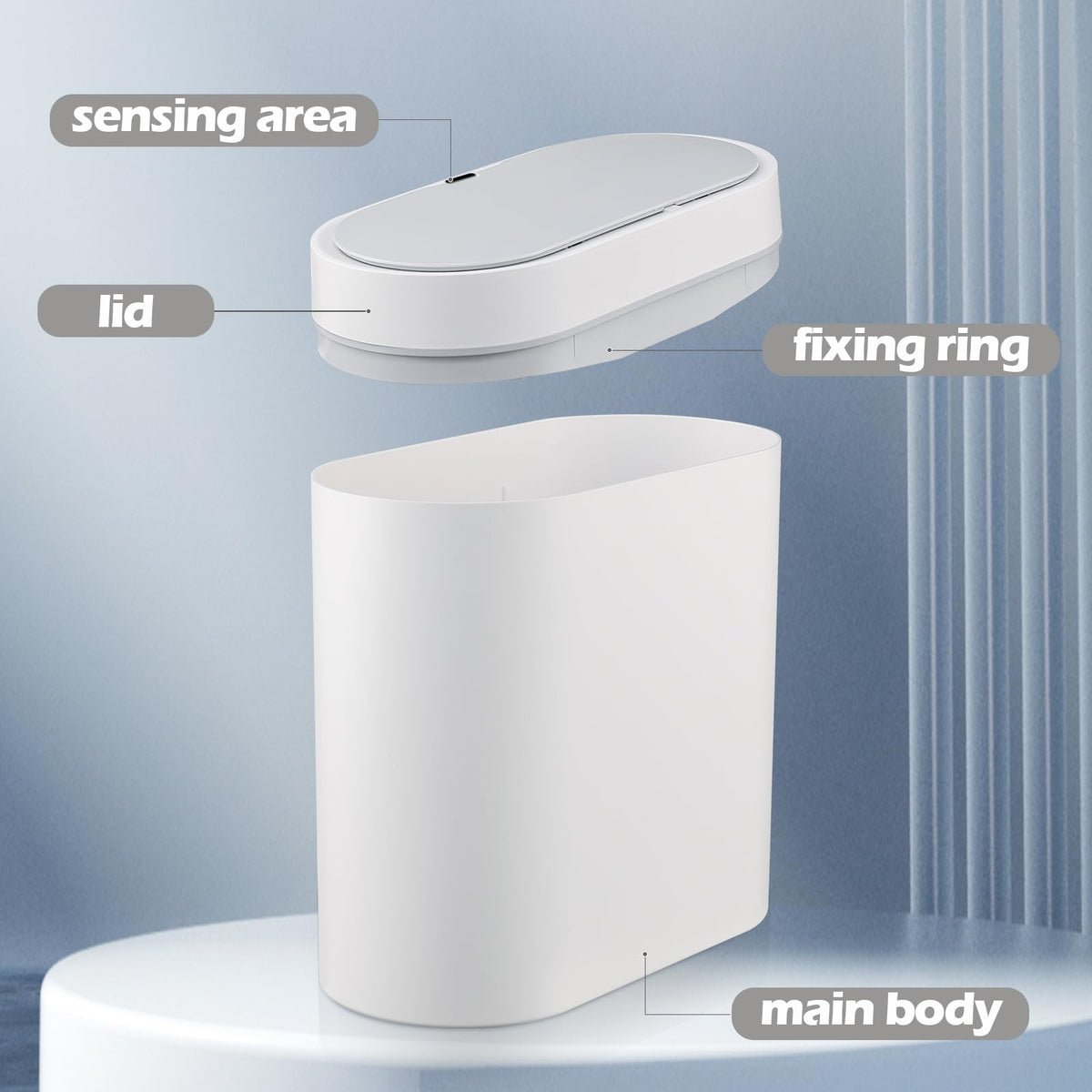 ELPHECO white finish trash can complements modern decor in any room.