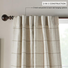 Elrene Brighton Windowpane Plaid Blackout Curtain reduces glare in living rooms and home offices.