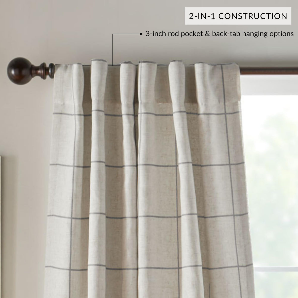 Elrene Brighton blackout curtain with rod-pocket and back-tab for easy hanging.