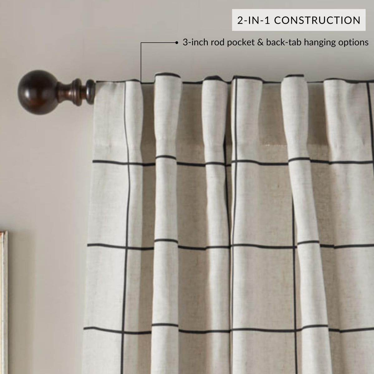 Elrene Brighton Windowpane Plaid Curtain linen-blend fabric adds natural texture to living rooms